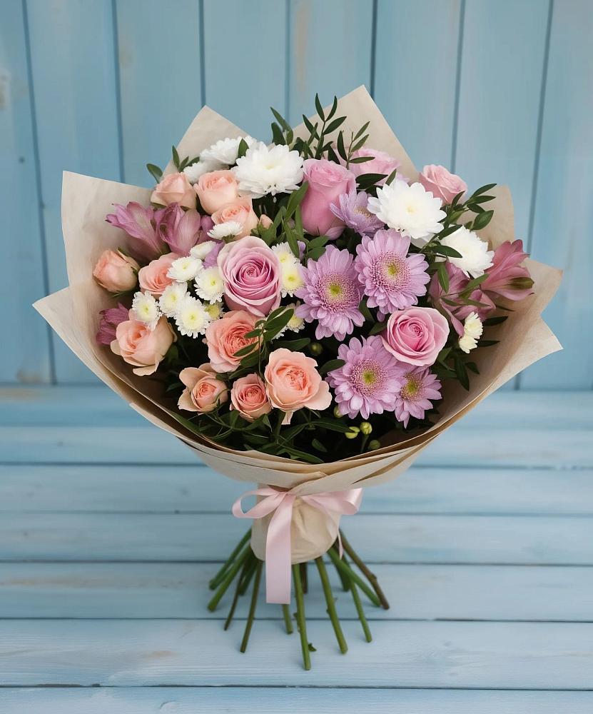 Букет цветов из: Хризантемы, Розы и Альстромерии в Богдановиче Свердловская область