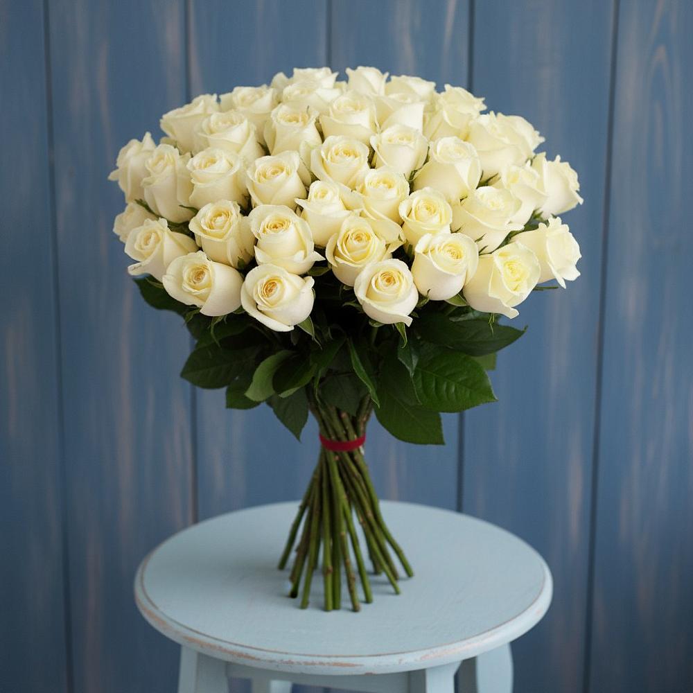 Букет 51 Белая роза Эдлесс Лав в Богдановиче Свердловская область