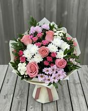 Букет цветов из:  Альстромерии, Гвоздики, Розы и Хризантемы в Богдановиче Свердловская область
