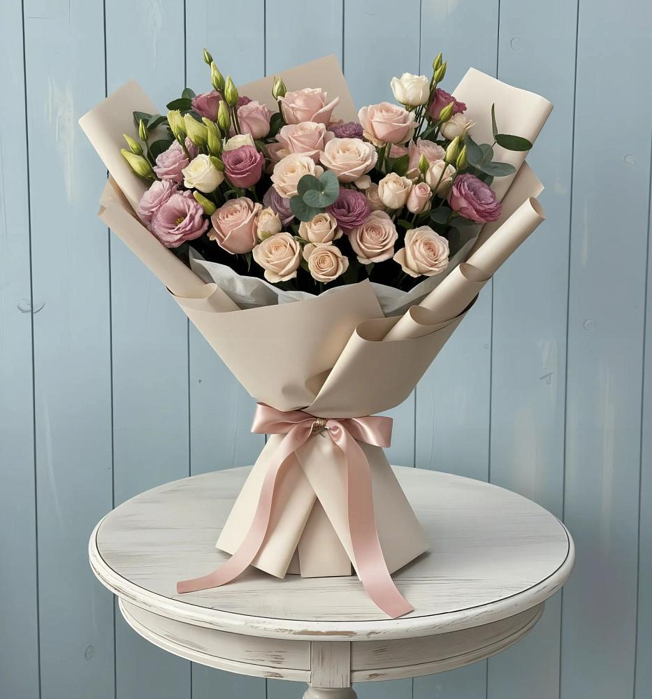 Букет цветов из: Розы и Лизиантусы в Богдановиче Свердловская область