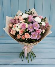 Букет цветов из:  Хризантемы, Розы и Альстромерии в Богдановиче Свердловская область