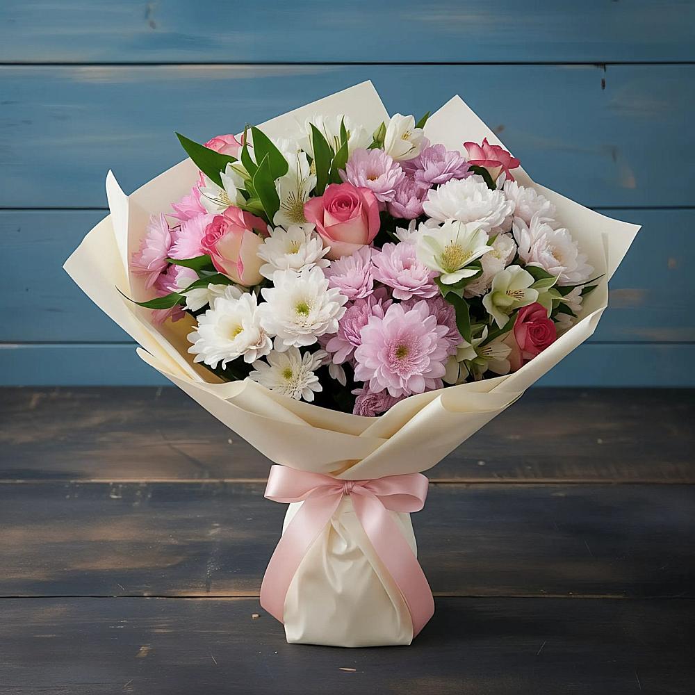 Букет цветов из: Хризантемы, Альстромерии и Розы в Богдановиче Свердловская область